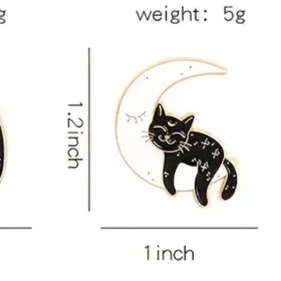 BLACK cat sleeping on crescent moon enamel pin brooche - Picture 2 of 3